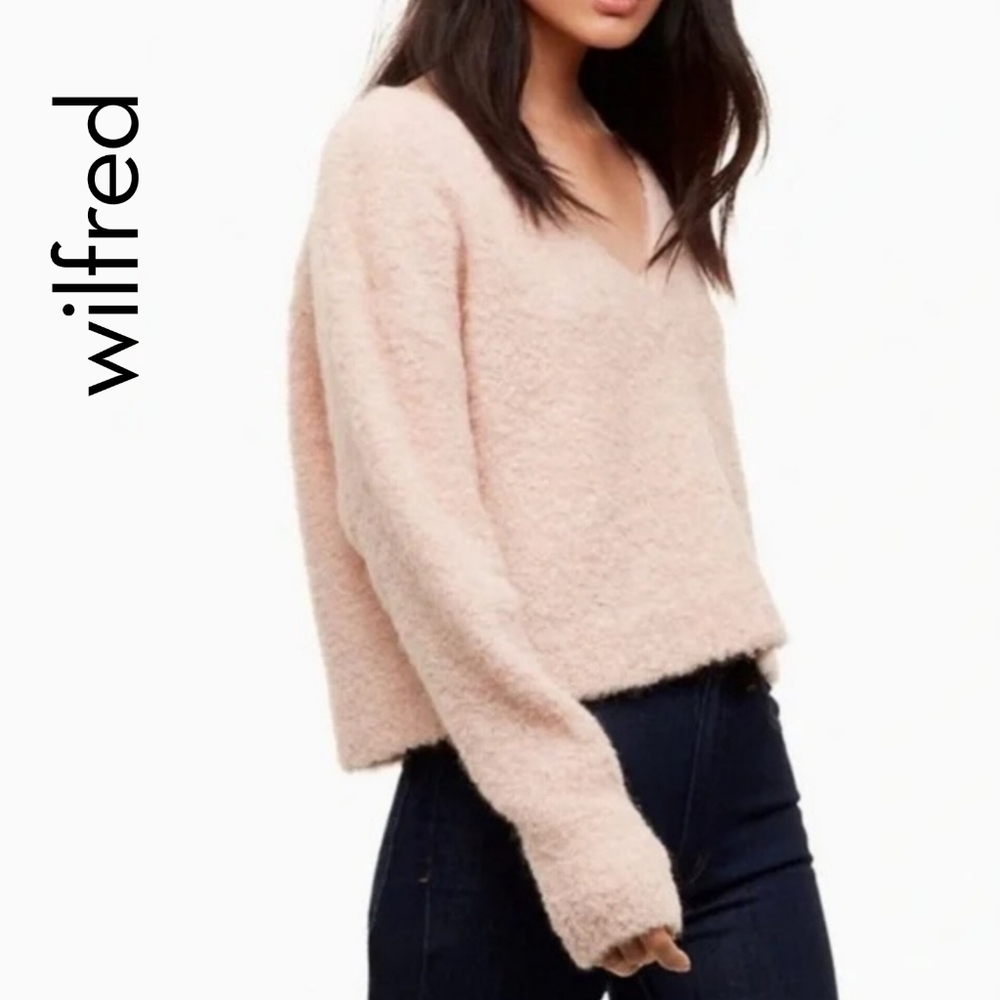 S/XS Aritzia Wilfred Marseille Alpaca Soft Pink V-Neck Sweater